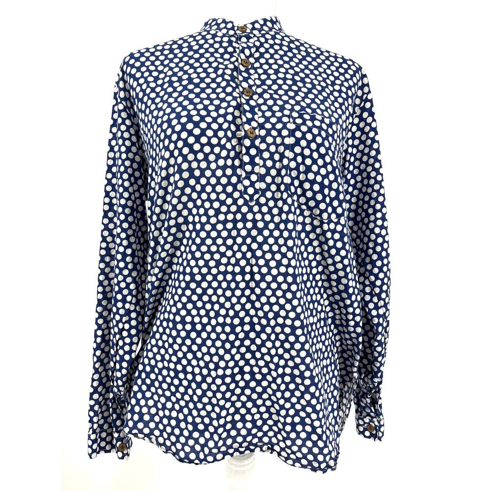 Galaxy Truly Ethnic Polka Dot Navy White Cotton Button Front Blouse EU38‎ US8